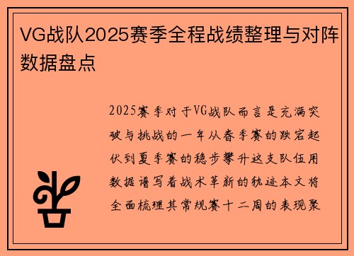 VG战队2025赛季全程战绩整理与对阵数据盘点